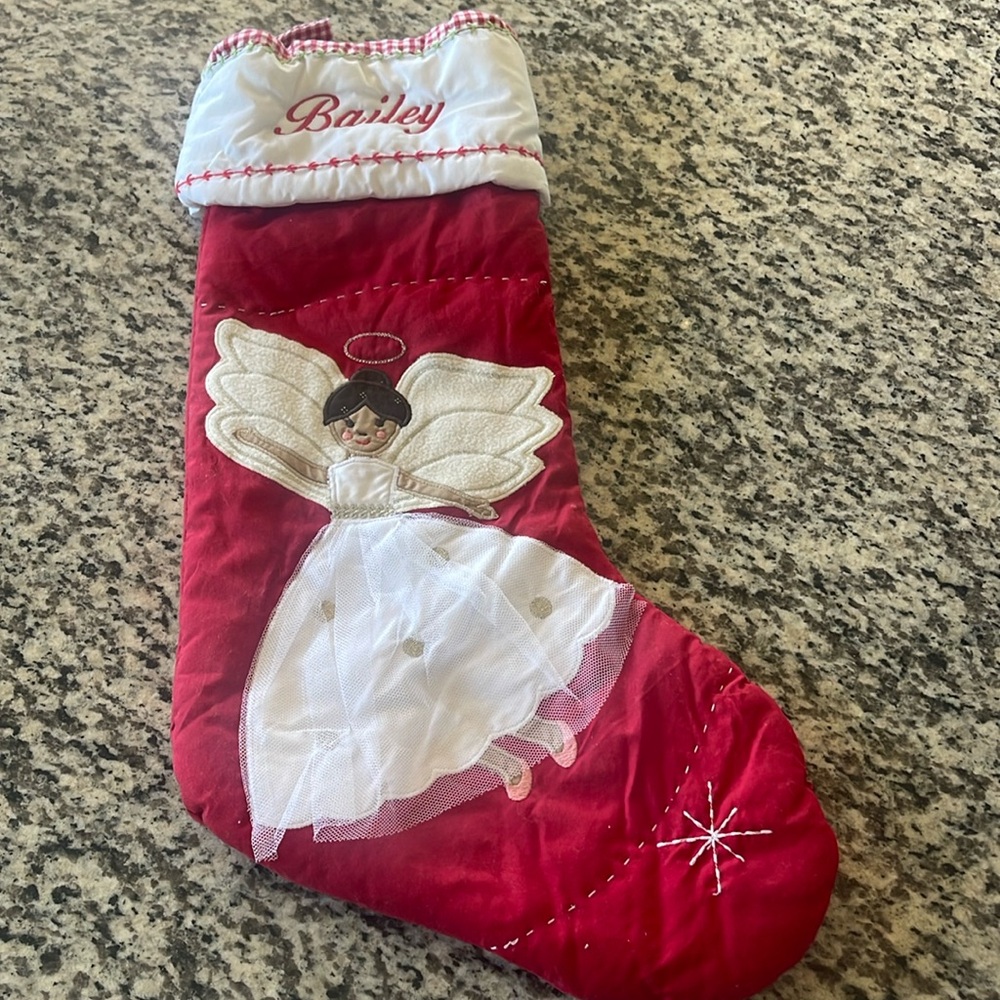 Pottery Barn Christmas Stocking with‎ Angel - Embroidered “ Bailey “